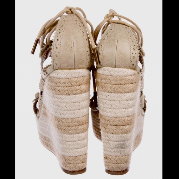 BALENCIAGA Tan Leather Lace Up Espadrille Wedges Platform Sandals Sz 39 $825 - Picture 4 of 5